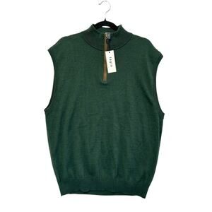 Tagio 1/4 Zip Sweater Vest NWT Men's Sz L Forest Green Wool Blend Preppy Classic
